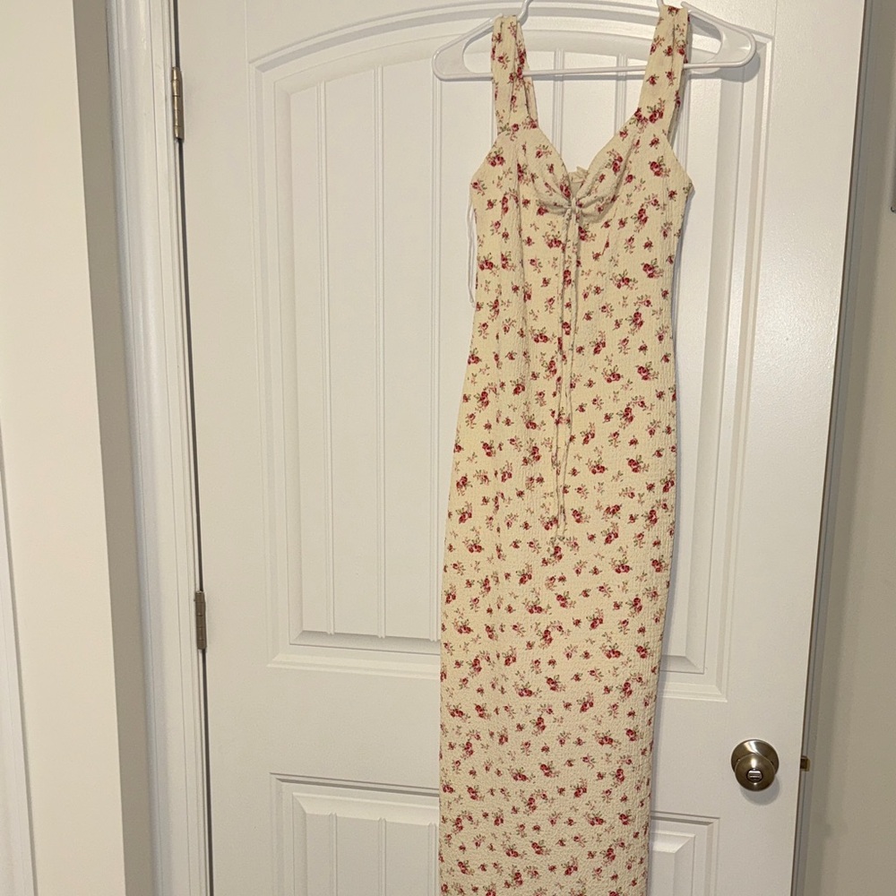 See You Monday Cream and Red Floral Maxi Dress